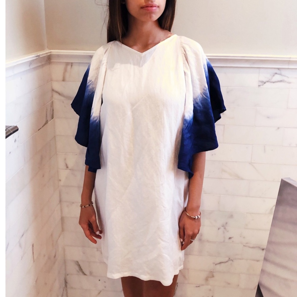 Papillon Shift Dress With Tie Dye Bell Sleeves